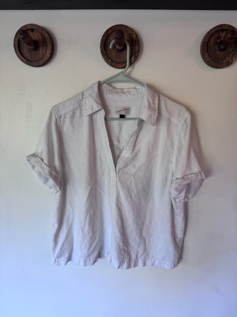 Universal Thread White linen blend Short-Sleeve popover top Shirt size large
